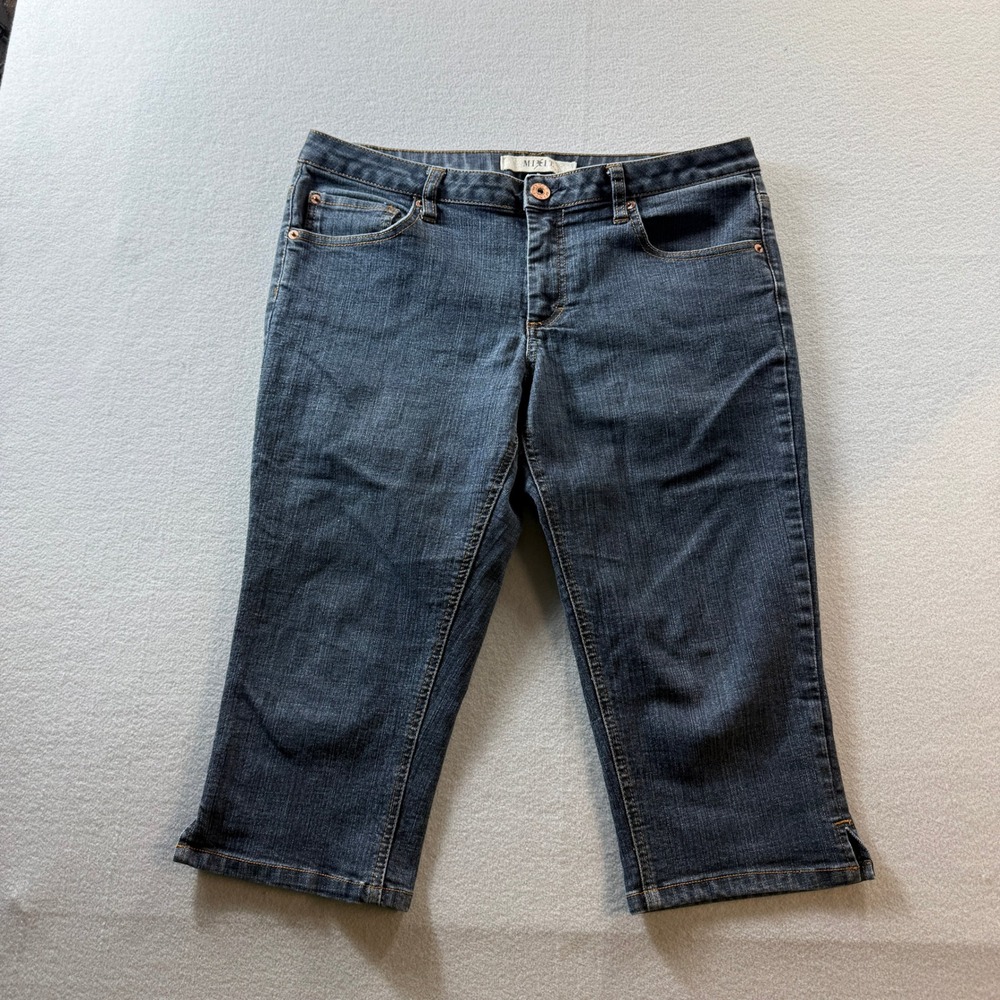 Mixit Capri‎ Jeans Women 14 Blue Mid Rise Stretch Denim Side Slit